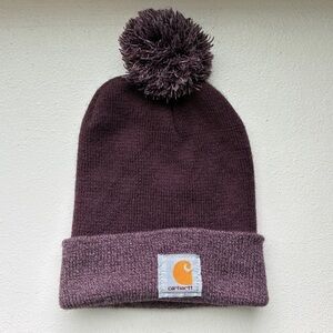 Carhartt Kid’s Plum Knit Pom Beanie with Cuffed Logo
